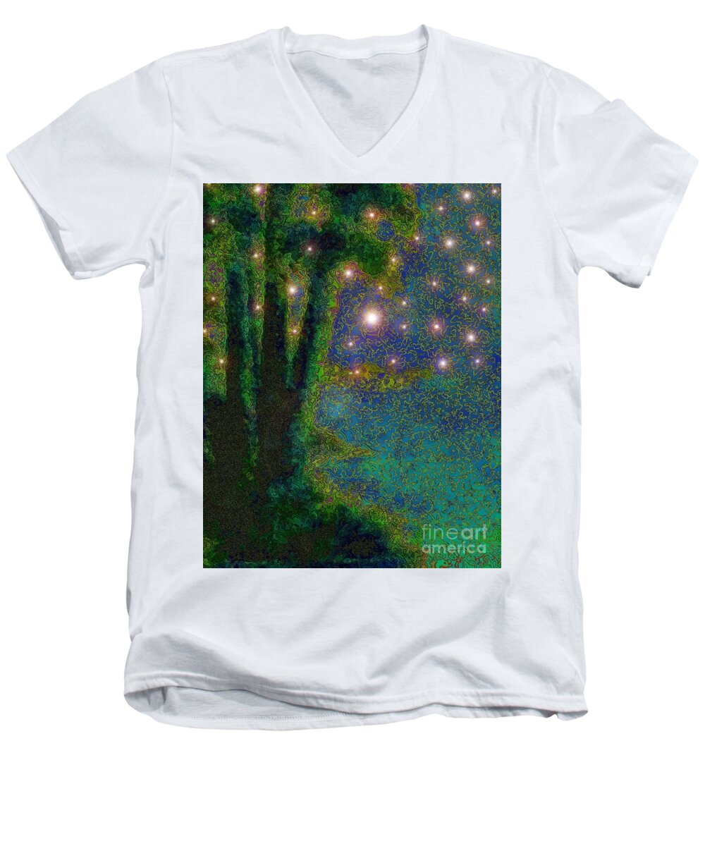God Men's V-Neck T-Shirt featuring the painting In the Beginning God... by Hazel Holland