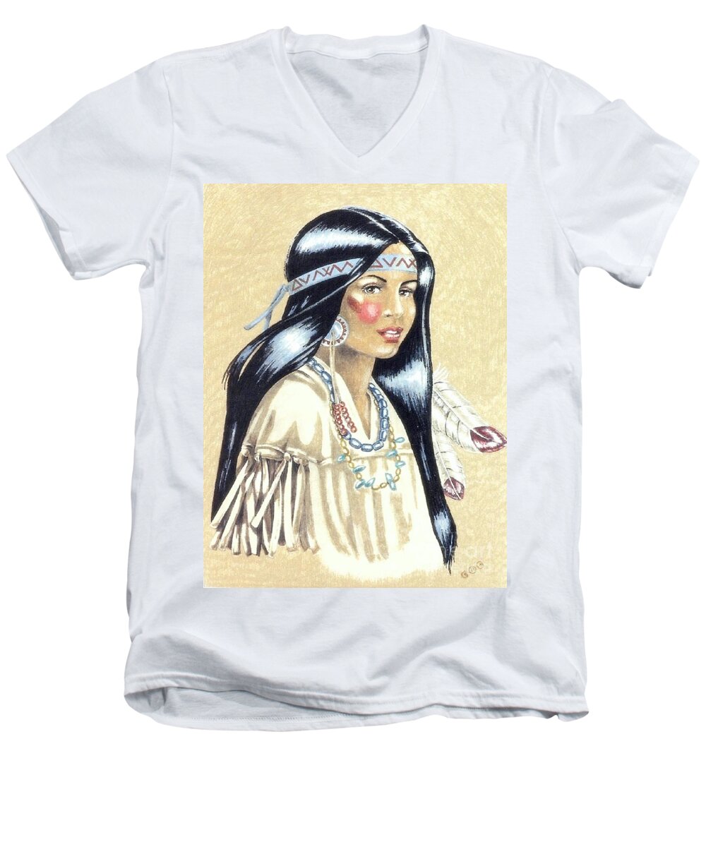 American Indians Men's V-Neck T-Shirt featuring the painting Indian Girl by George I Perez