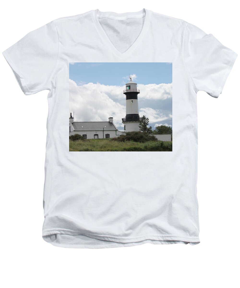 Lighthouse Men's V-Neck T-Shirt featuring the photograph Inishowen Lighthouse by John Moyer