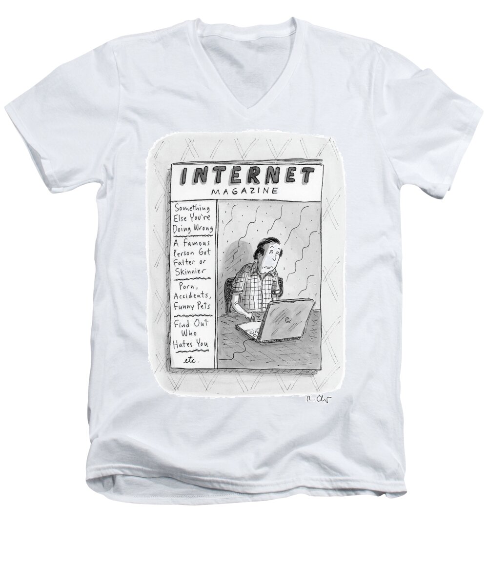 Magazine Men's V-Neck T-Shirt featuring the drawing Internet Magazine by Roz Chast