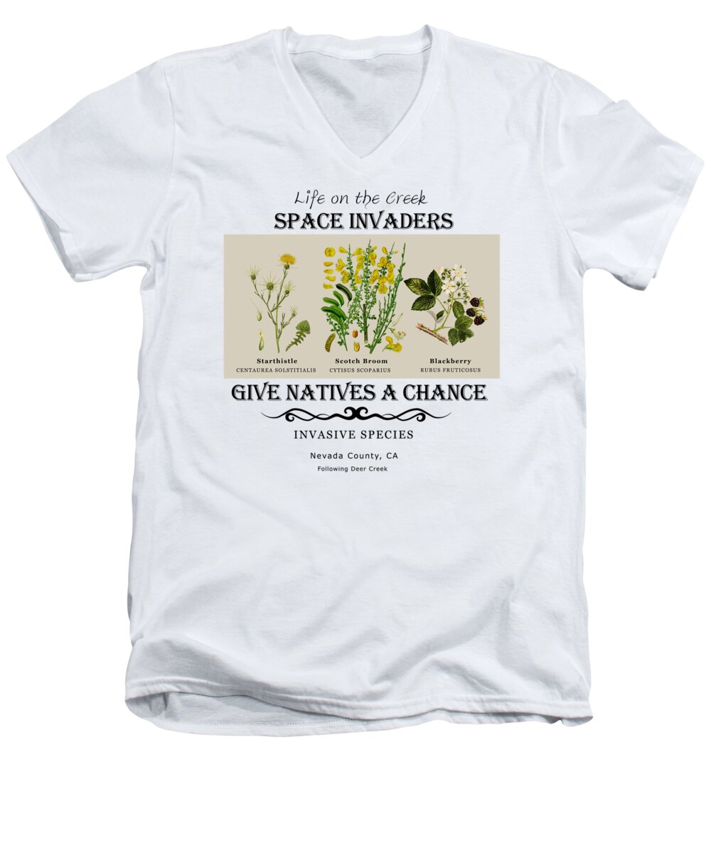 Deer Creek Men's V-Neck T-Shirt featuring the digital art Invasive Species Nevada County, California by Lisa Redfern