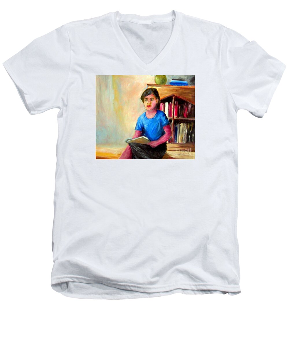 Wife Men's V-Neck T-Shirt featuring the painting Irene by Jason Sentuf