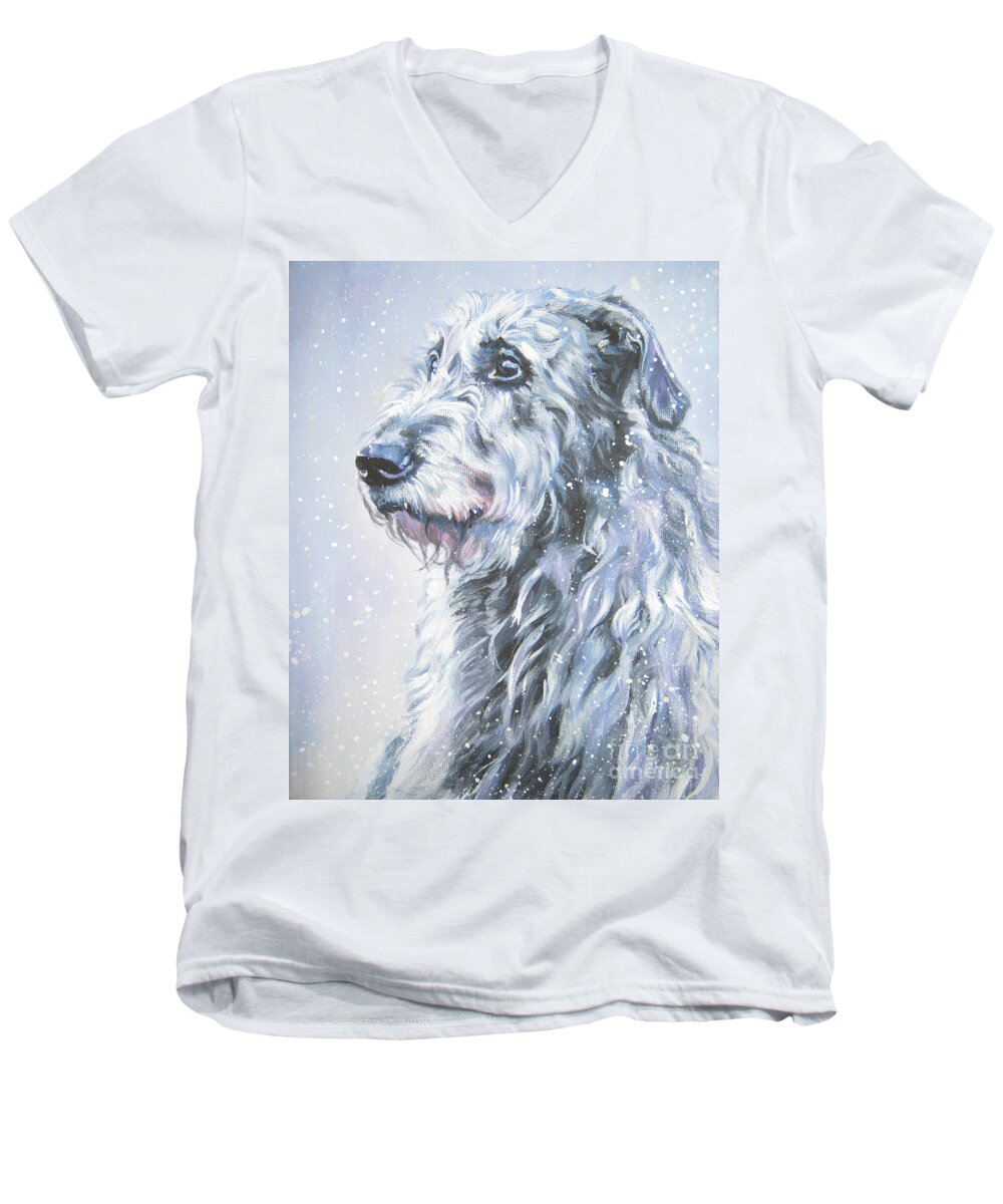 Irish Wolfhound Men's V-Neck T-Shirt featuring the painting Irish Wolfhound in snow by Lee Ann Shepard