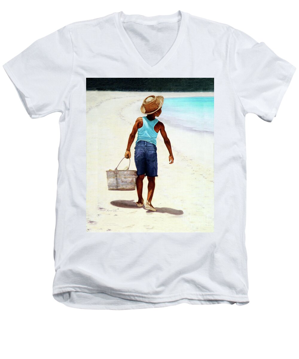 Little Men's V-Neck T-Shirt featuring the painting Island Paradise by Nicole Minnis