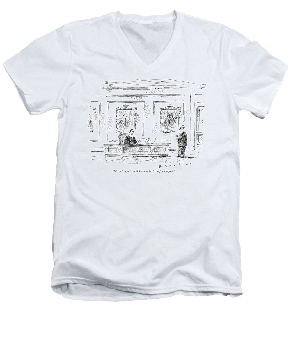 Nepotism Men's V-Neck T-Shirt featuring the drawing It's Not Nepotism by Barbara Smaller