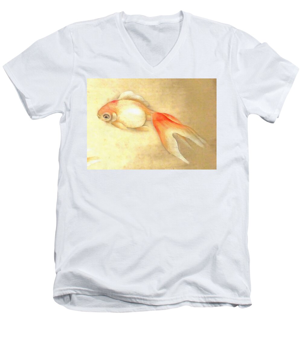 Fantail Men's V-Neck T-Shirt featuring the painting Japanese Goldfish by Taiche Acrylic Art