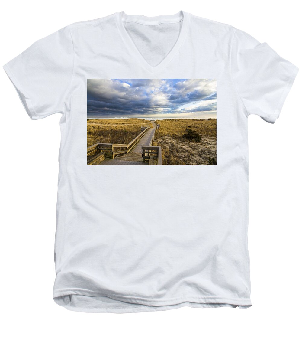 Jetty Men's V-Neck T-Shirt featuring the photograph Jetty Four Walkway by Robert Seifert