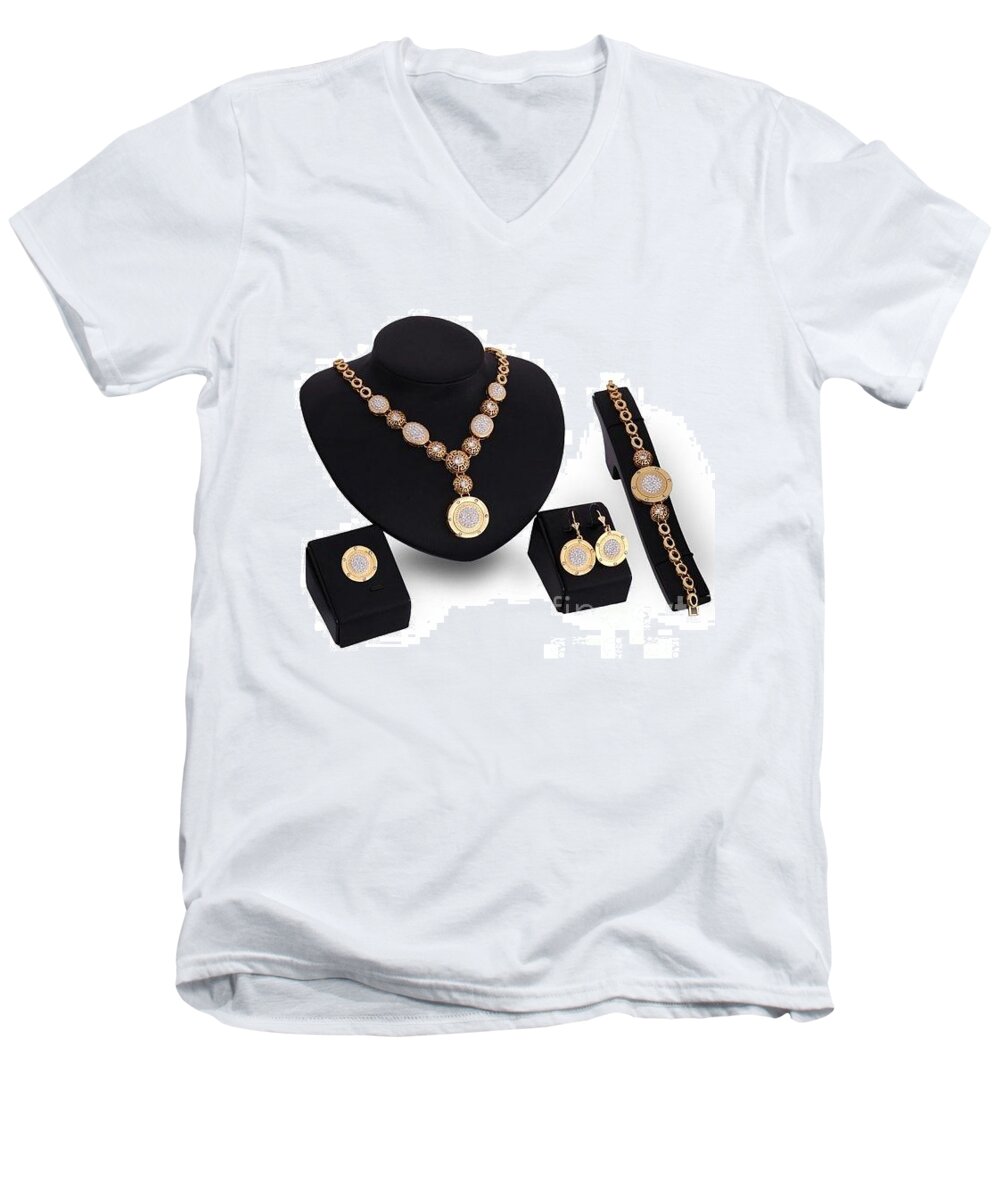 Jewelery Men's V-Neck T-Shirt featuring the mixed media Jewelry 8 by Dcross International