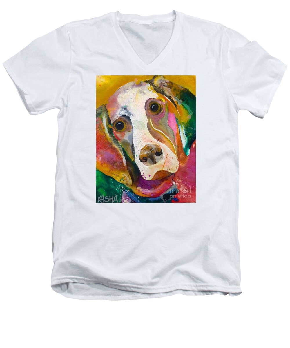 Dog Men's V-Neck T-Shirt featuring the painting Jordan by Kasha Ritter