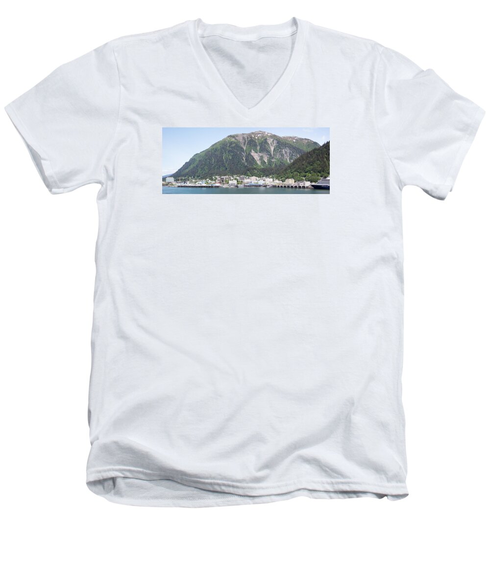 Panoramic Men's V-Neck T-Shirt featuring the photograph Juneau Panorama by Ramunas Bruzas