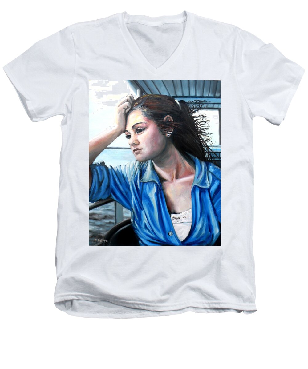Girl Men's V-Neck T-Shirt featuring the painting Kailee by Eileen Patten Oliver
