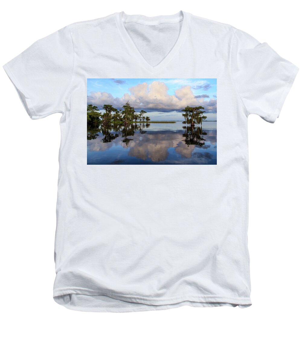 Florida Men's V-Neck T-Shirt featuring the photograph Lake Mirror by Stefan Mazzola