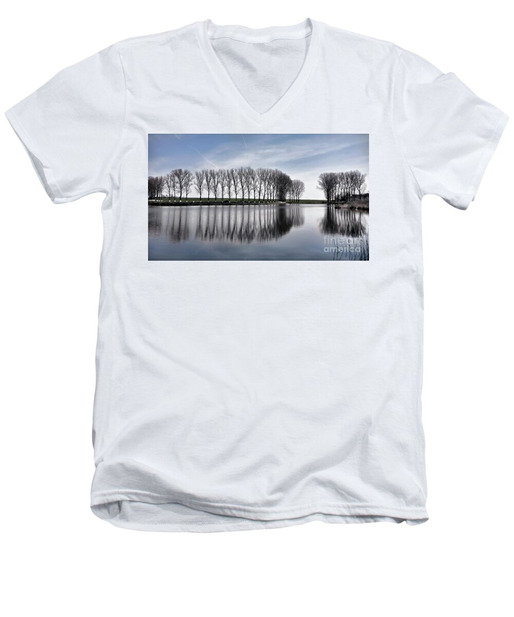 Lake Men's V-Neck T-Shirt featuring the photograph Lake reflection by Daliana Pacuraru