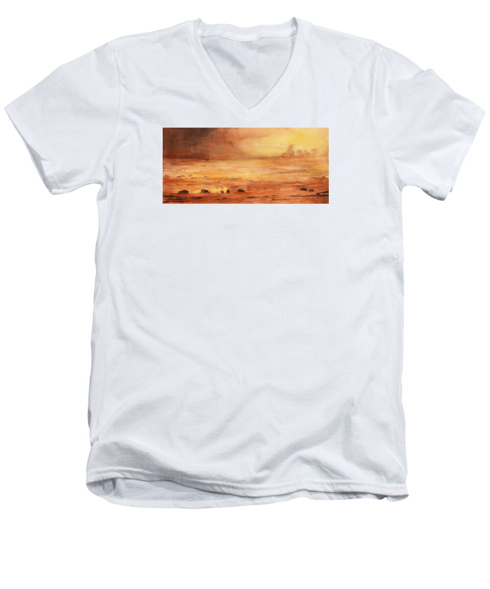Lamar Men's V-Neck T-Shirt featuring the painting Lamar in Amber by Marsha Karle