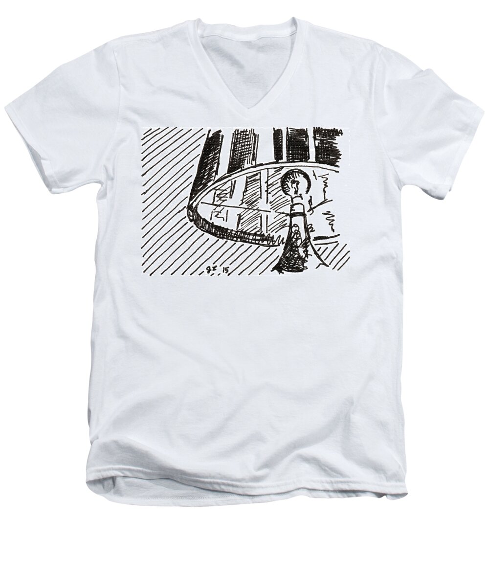 Lamp Men's V-Neck T-Shirt featuring the drawing Lamp 1 2015 - ACEO by Joseph A Langley