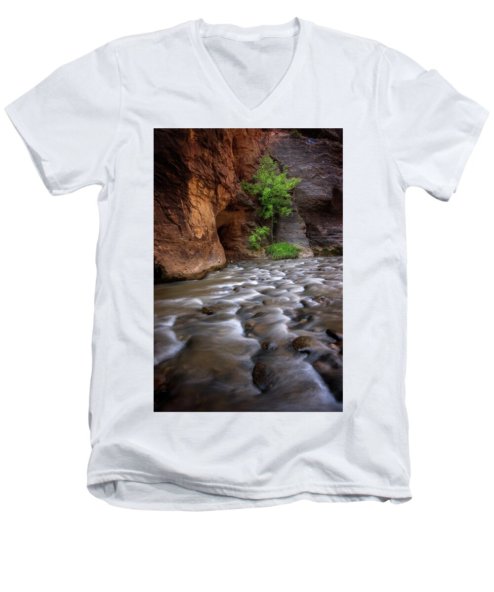 Zion National Park Men's V-Neck T-Shirt featuring the photograph Last Stand by Dustin LeFevre