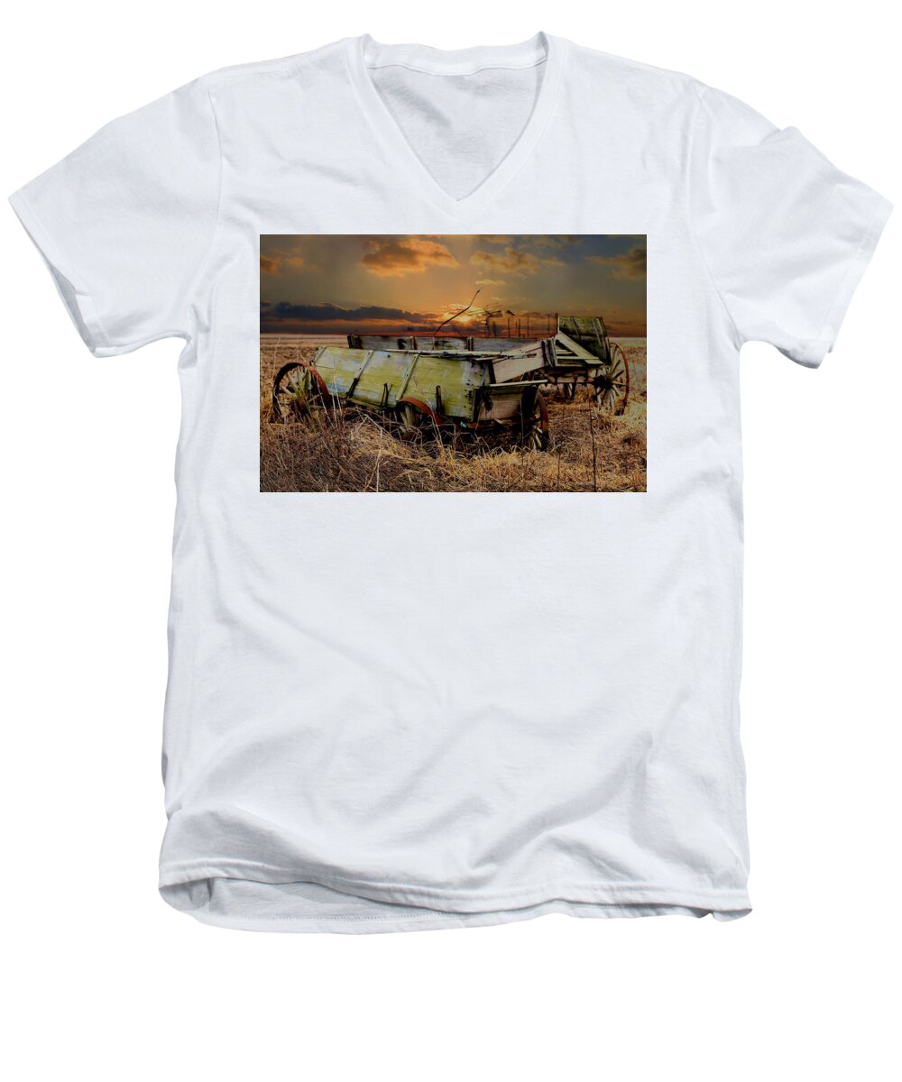 Wagon Men's V-Neck T-Shirt featuring the photograph Leftovers by Theresa Campbell