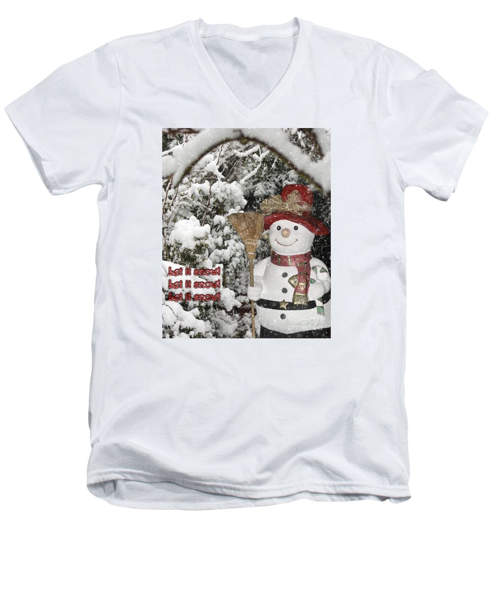 Snow Men's V-Neck T-Shirt featuring the photograph Let It Snow Let It Snow Let it Snow by Terri Waters