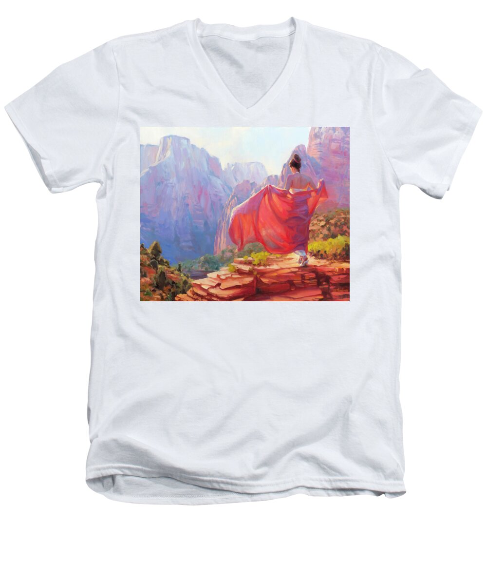 Zion Men's V-Neck T-Shirt featuring the painting Light of Zion by Steve Henderson