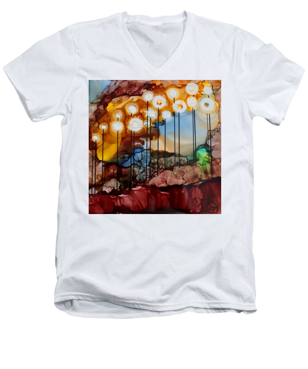 Landscape Men's V-Neck T-Shirt featuring the painting Light the Way by Jo Smoley