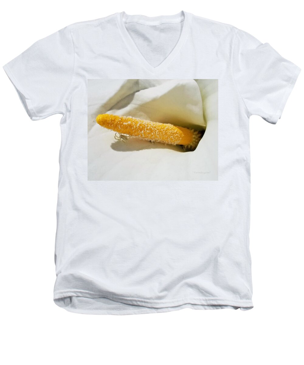  Farmboyzim Men's V-Neck T-Shirt featuring the photograph Lilly and her Friend by Harold Zimmer