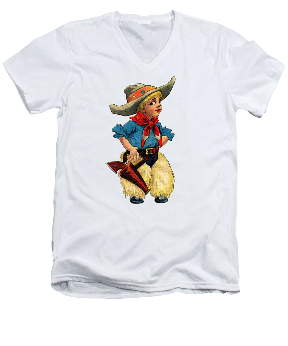 Little Cowboy Men's V-Neck T-Shirt featuring the digital art Little Cowboy T Shirt by Bellesouth Studio