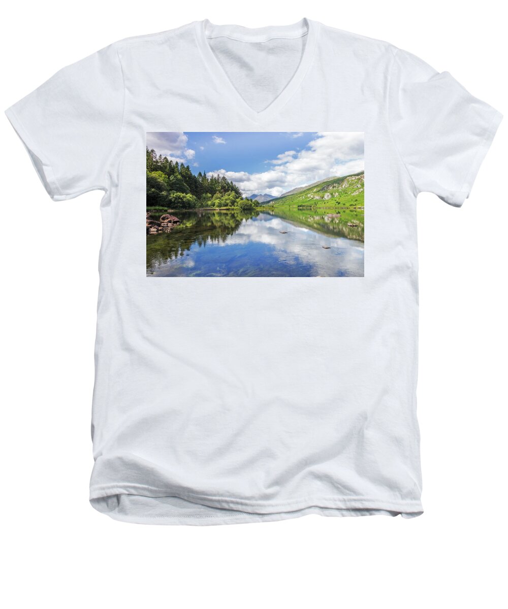 Wales Men's V-Neck T-Shirt featuring the photograph Llyn Mymbyr and Snowdon by Ian Mitchell