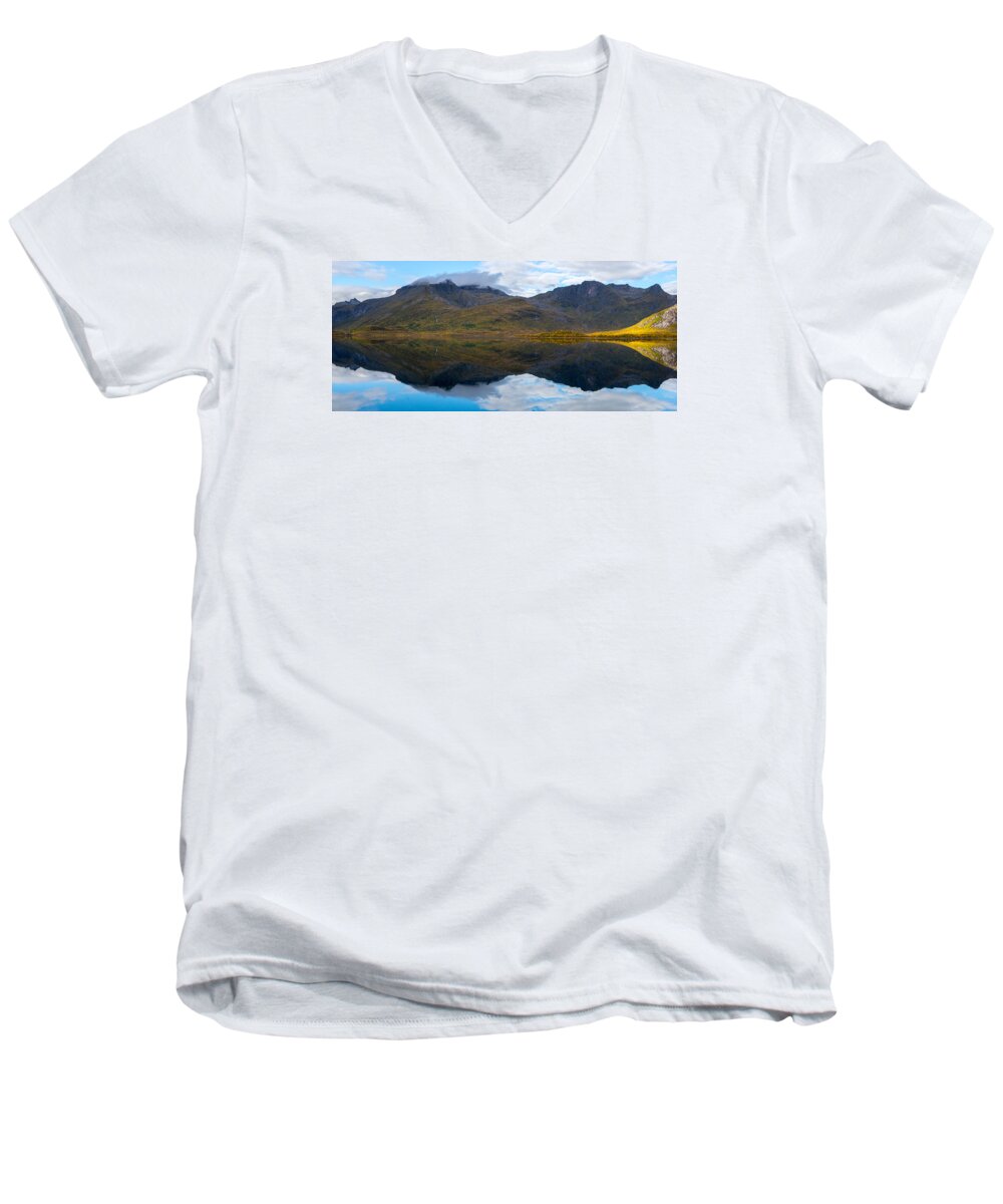 Lake Men's V-Neck T-Shirt featuring the photograph Lofoten Lake by James Billings