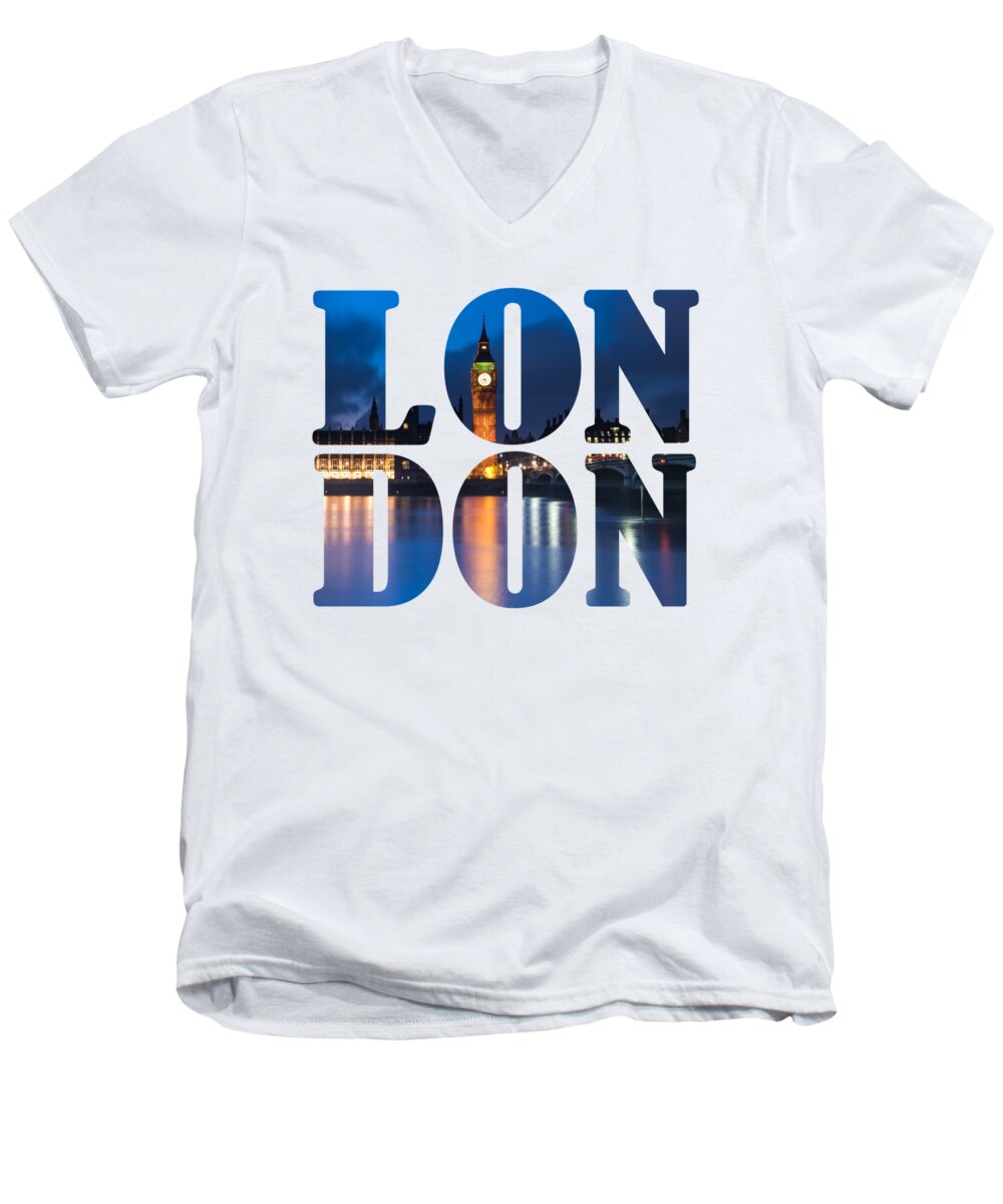 London Men's V-Neck T-Shirt featuring the photograph London Letters by Matt Malloy