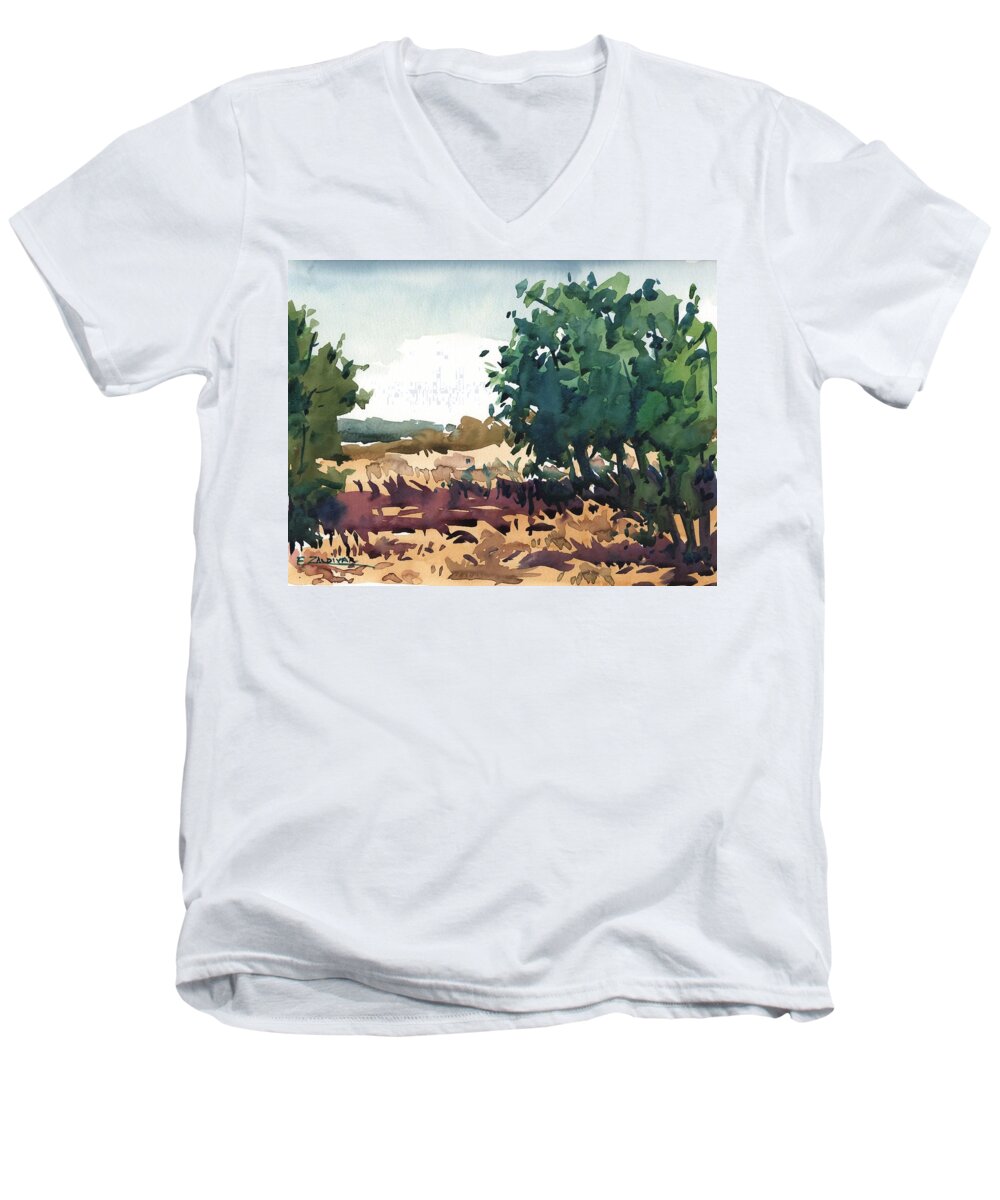 Trees Men's V-Neck T-Shirt featuring the painting Long Shadows by Enrique Zaldivar