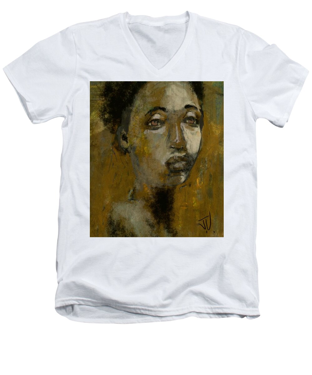Portrait Men's V-Neck T-Shirt featuring the digital art Loretta by Jim Vance