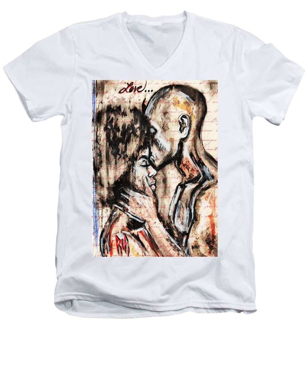Charcoal Men's V-Neck T-Shirt featuring the photograph Love story by Artist RiA