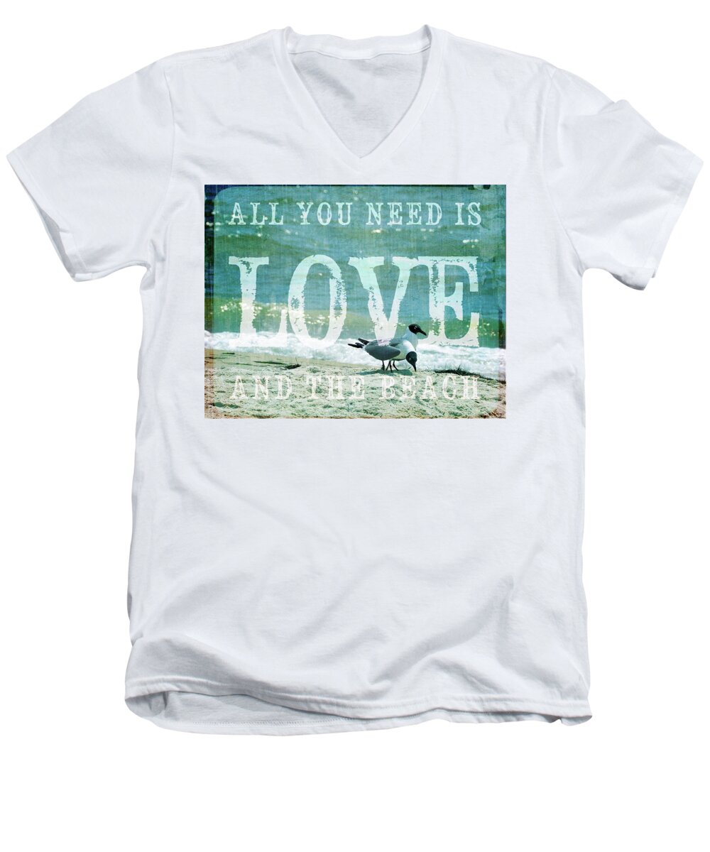 Seascapes Men's V-Neck T-Shirt featuring the photograph Love The Beach by Jan Amiss Photography