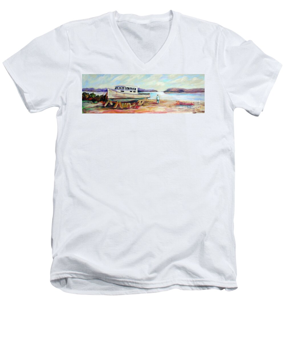 Boat Men's V-Neck T-Shirt featuring the painting Lovie by Patricia Piffath