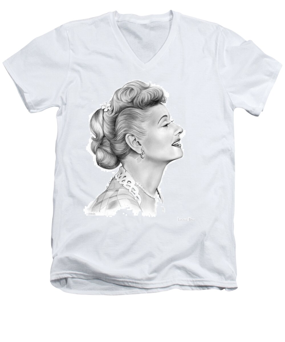 Lucille Ball Men's V-Neck T-Shirt featuring the drawing Lucy by Greg Joens