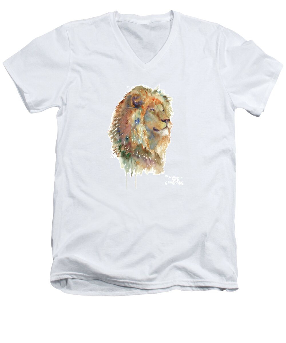 Lion Men's V-Neck T-Shirt featuring the painting Izu by Amy Kirkpatrick