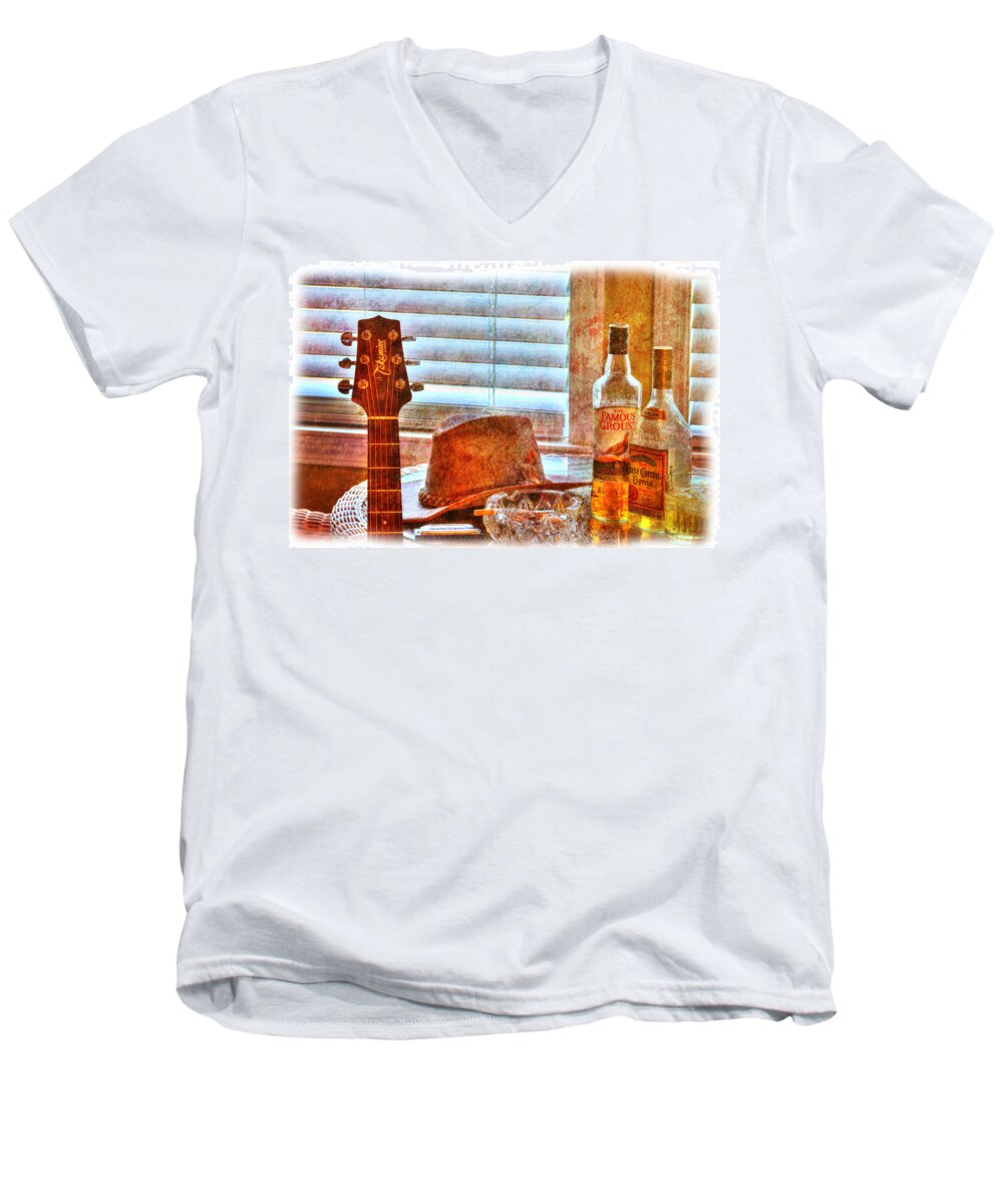 Guitar Men's V-Neck T-Shirt featuring the photograph Making Music 002 by Barry Jones