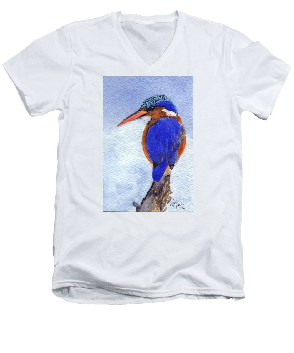 Bird Men's V-Neck T-Shirt featuring the painting Malachite Kingfisher by Lynn Quinn