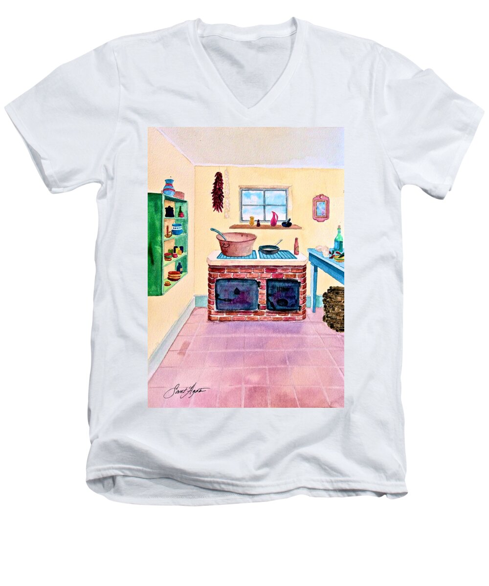 Mexico Men's V-Neck T-Shirt featuring the painting Mamacita's Kitchen by Frank SantAgata