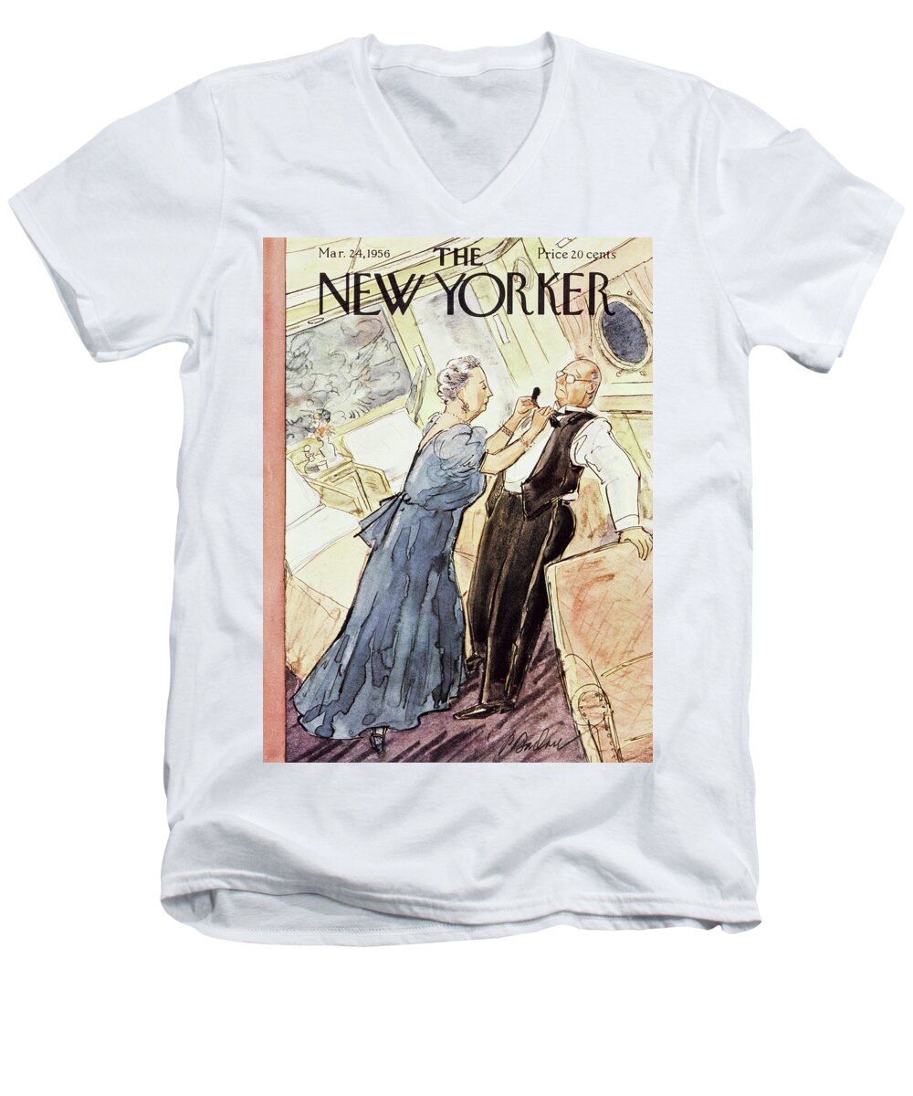 Couple Men's V-Neck T-Shirt featuring the painting March 24 1956 by Perry Barlow