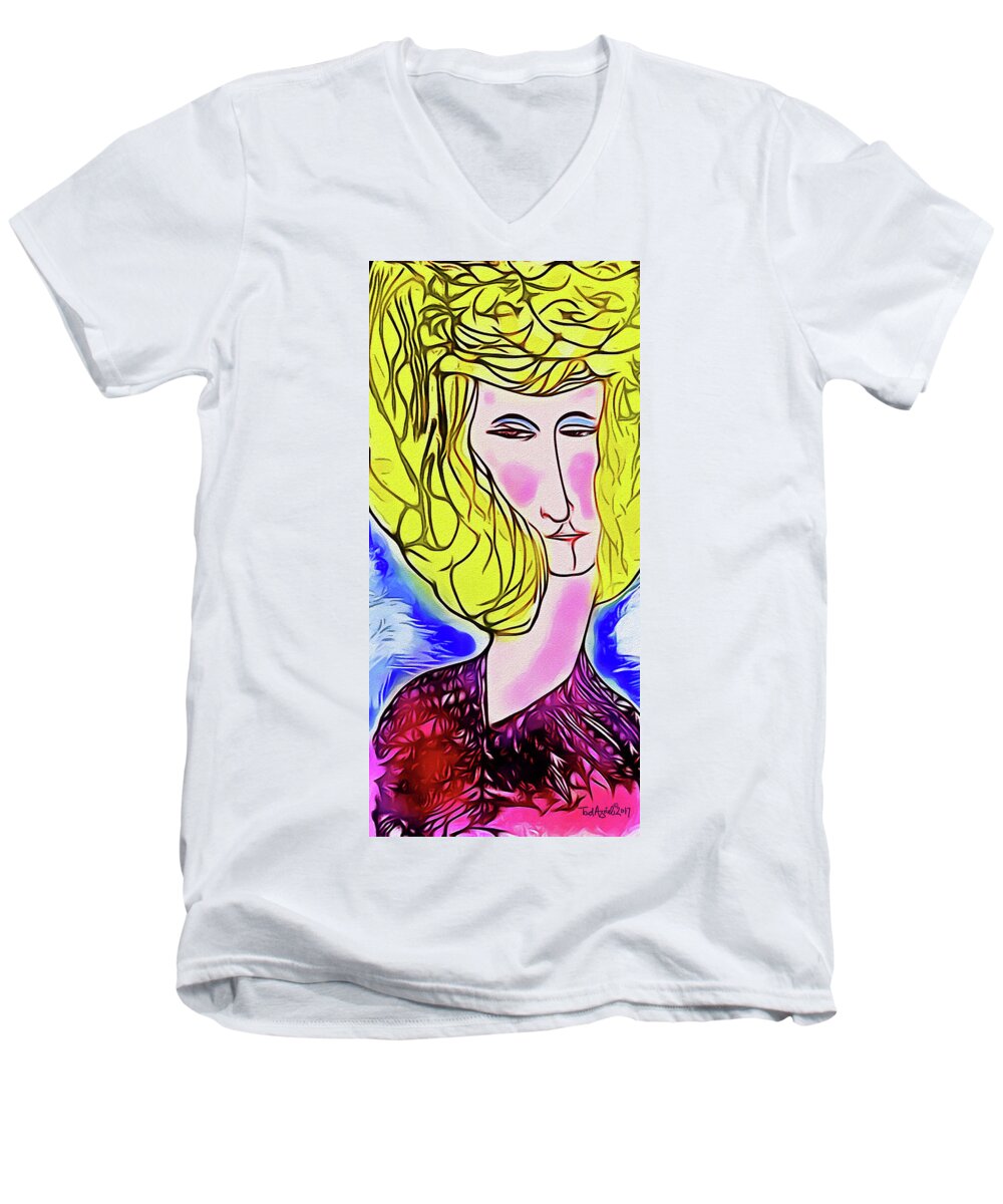 Painting Men's V-Neck T-Shirt featuring the digital art Maria by Ted Azriel
