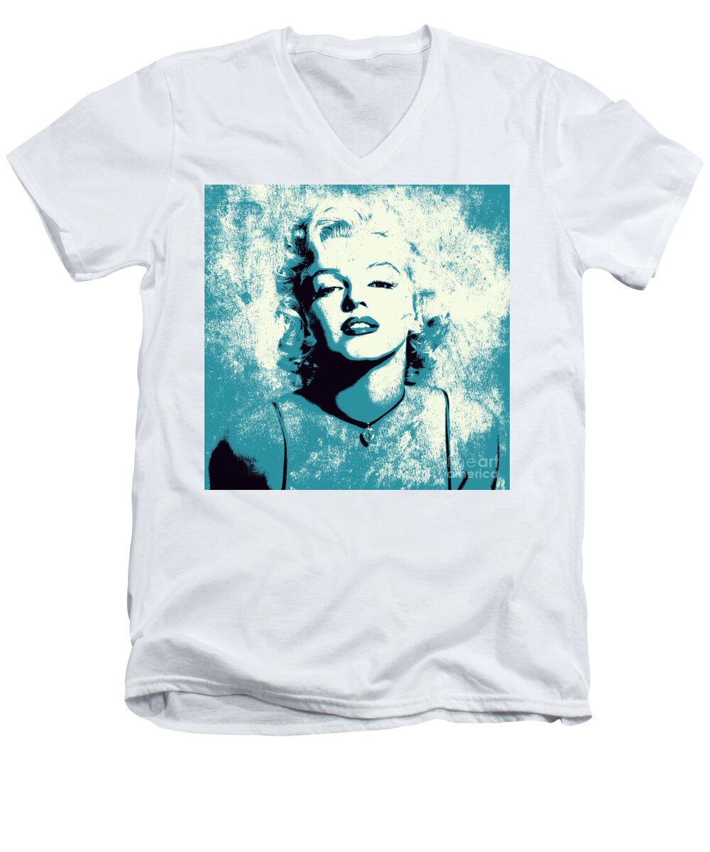 Marylin Men's V-Neck T-Shirt featuring the digital art Marilyn Monroe - 201 by Variance Collections