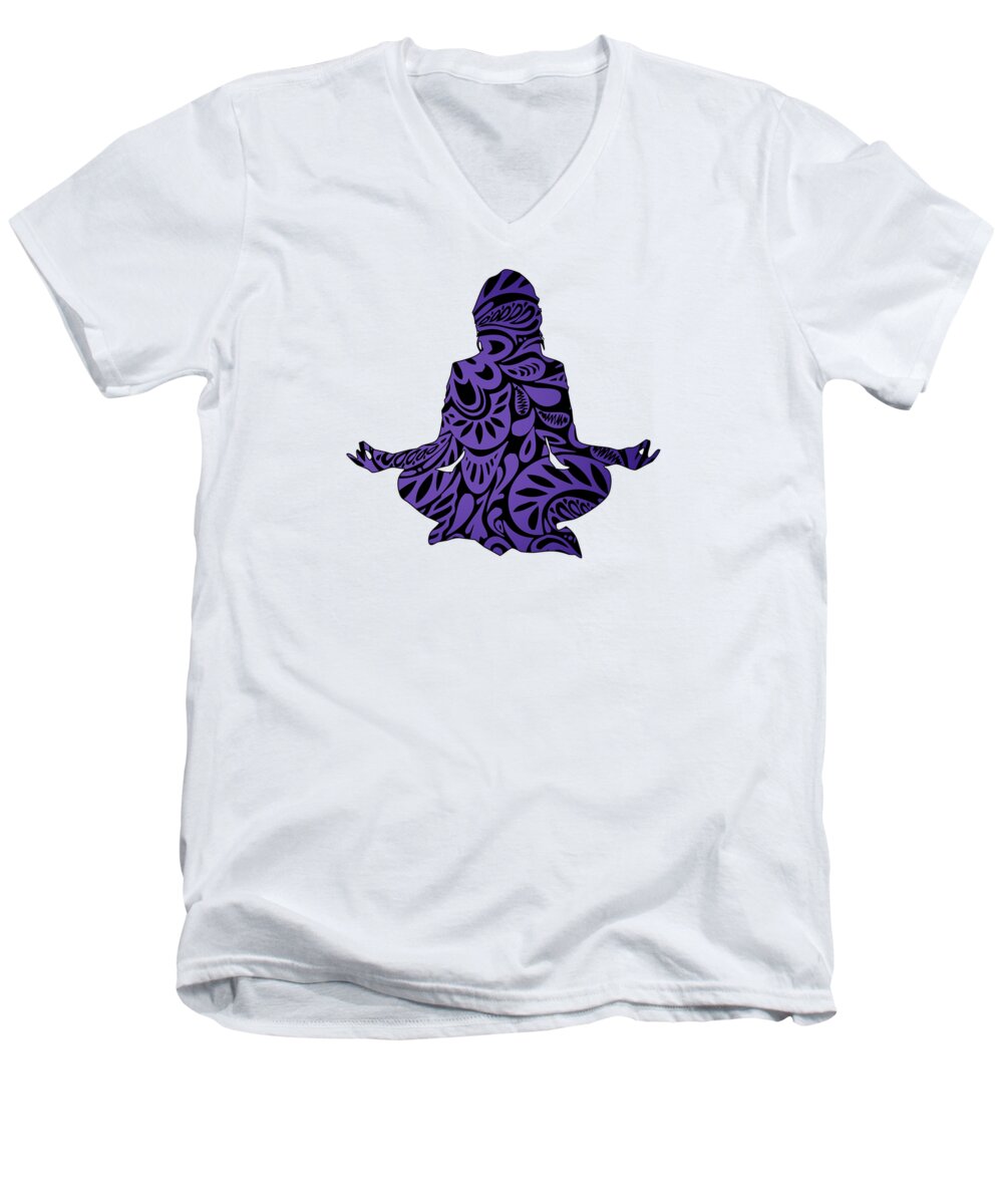 Meditate Men's V-Neck T-Shirt featuring the digital art Meditate Ultraviolet by Ricky Barnard