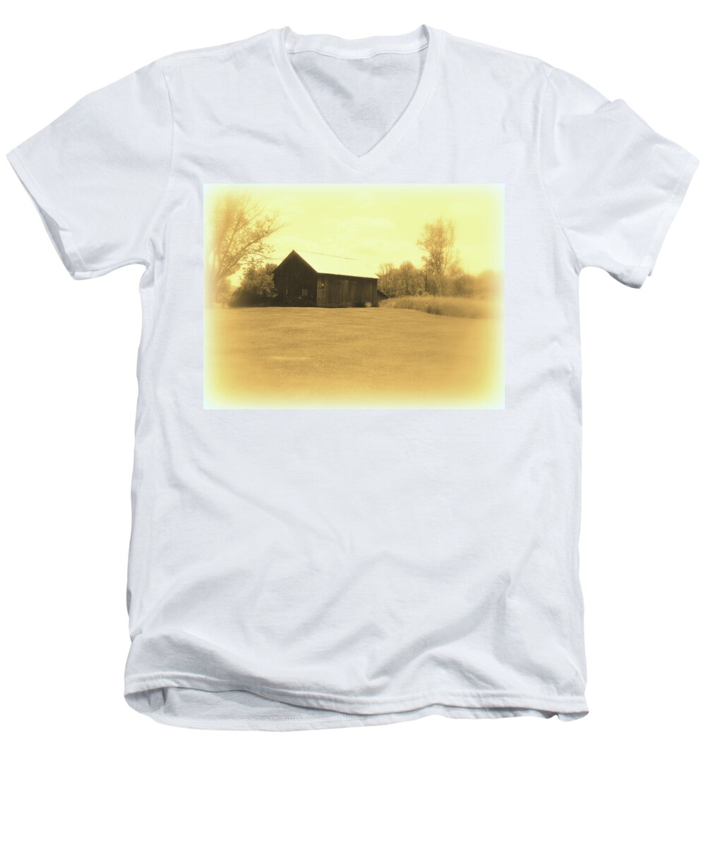 Architectural Men's V-Neck T-Shirt featuring the photograph Memories of Long Ago - Barn by Susan Lafleur