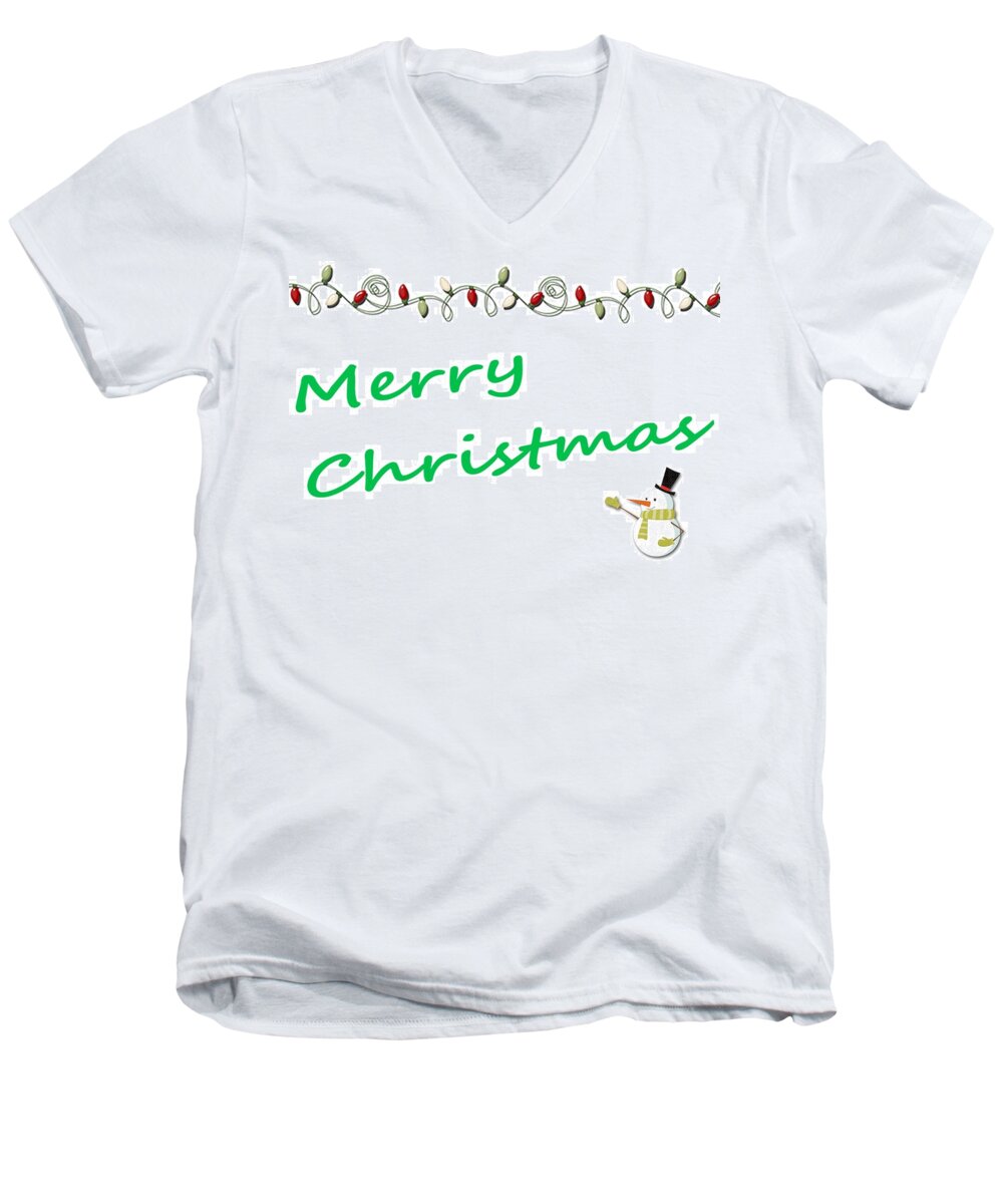 Festive Men's V-Neck T-Shirt featuring the photograph Merry Christmas Little Snow Man on White 2 by Joseph C Hinson