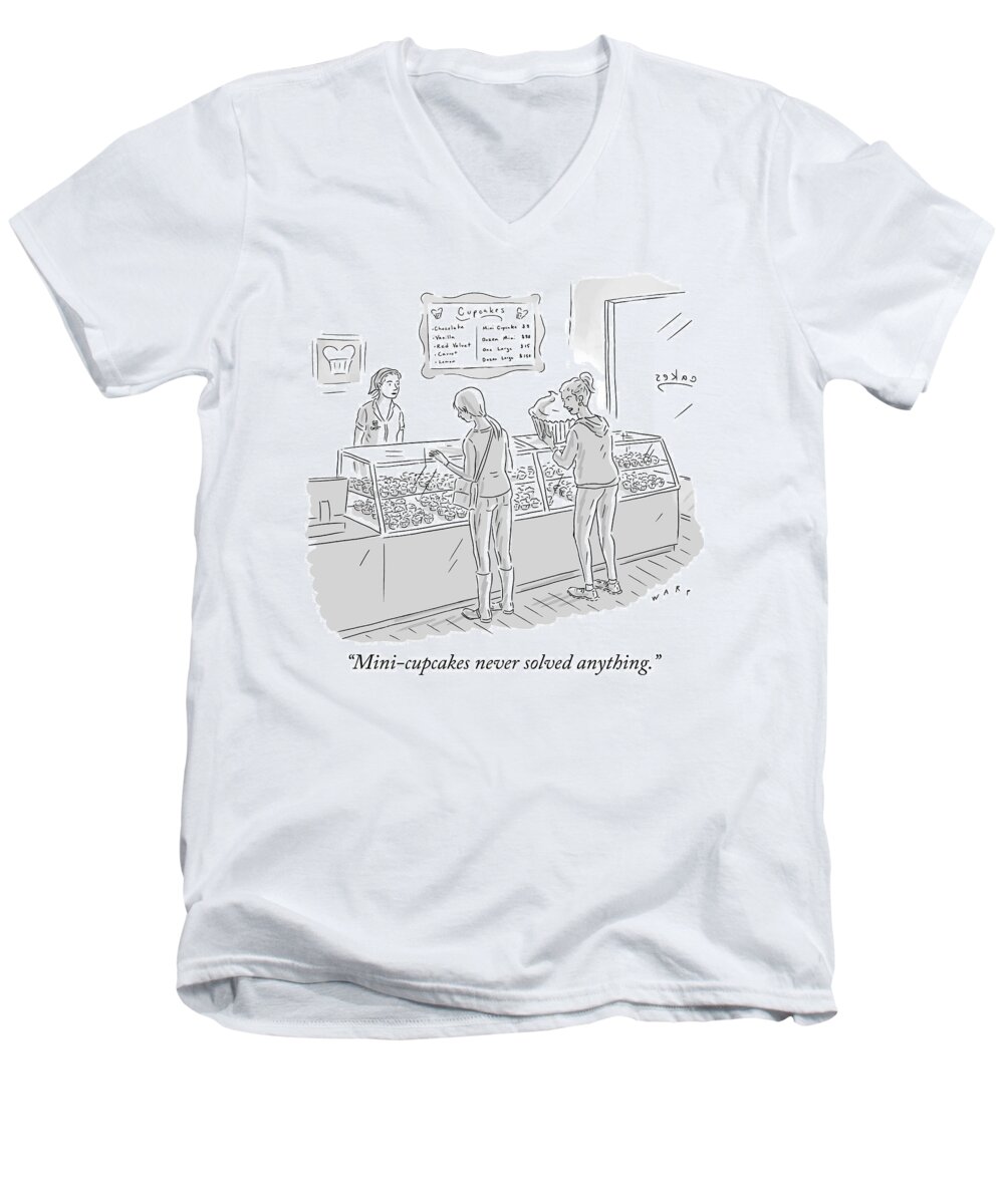 mini-cupcakes Never Solved Anything. Men's V-Neck T-Shirt featuring the drawing Mini Cupcakes by Kim Warp