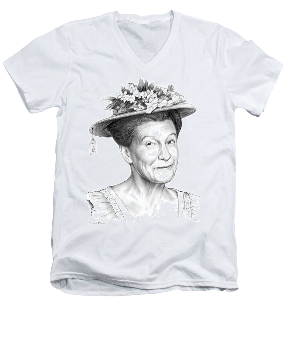 Minnie Pearl Men's V-Neck T-Shirt featuring the drawing Minnie Pearl by Greg Joens