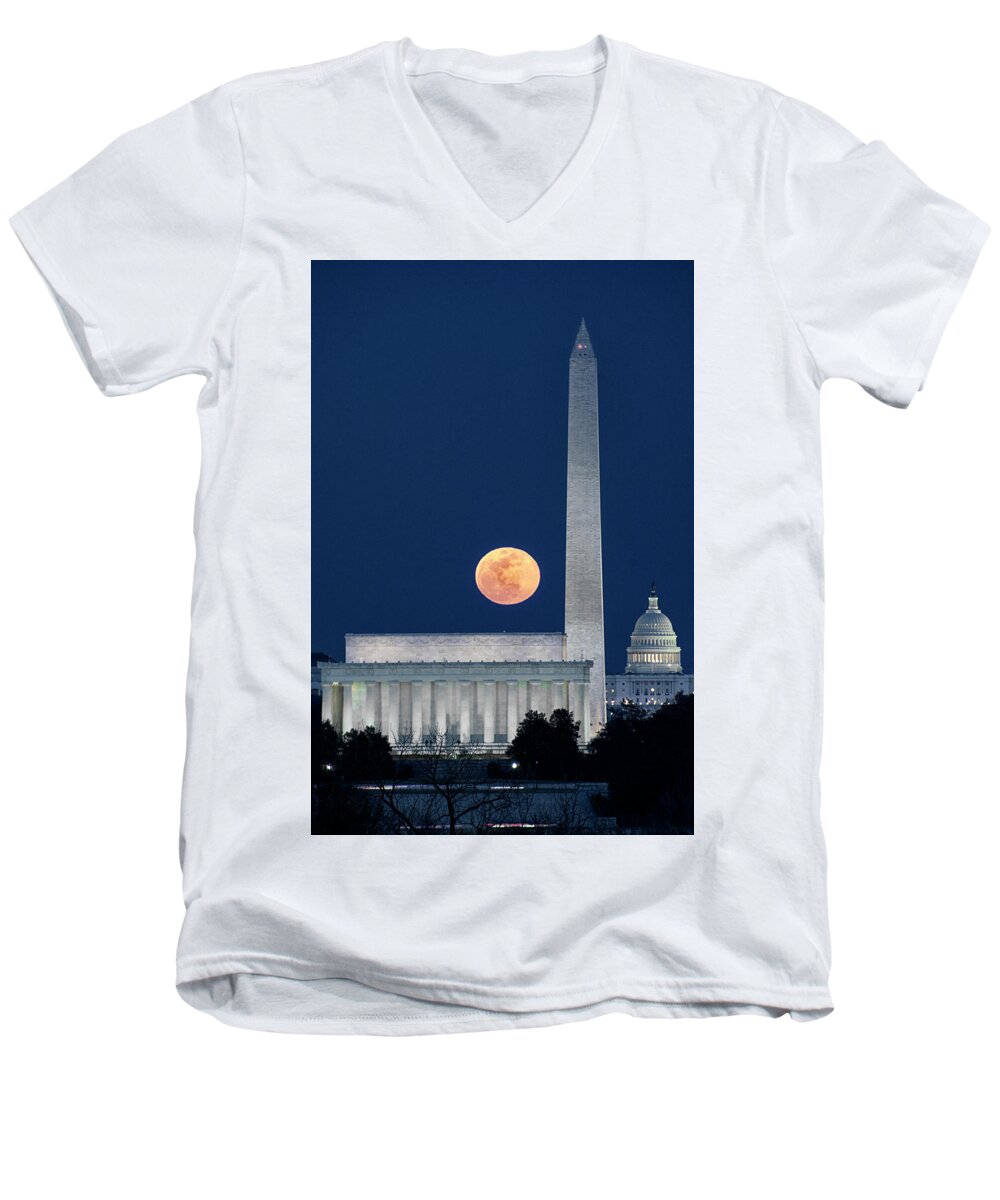 Moon Men's V-Neck T-Shirt featuring the photograph Monumental Moon by Robert Fawcett