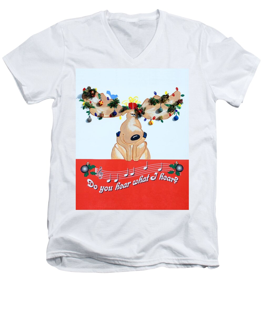 Moose Men's V-Neck T-Shirt featuring the photograph Moose Christmas Greeting by Sally Weigand