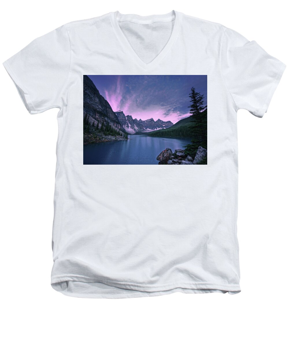 Moraine Lake Men's V-Neck T-Shirt featuring the photograph Moraine Lake by Dan Jurak